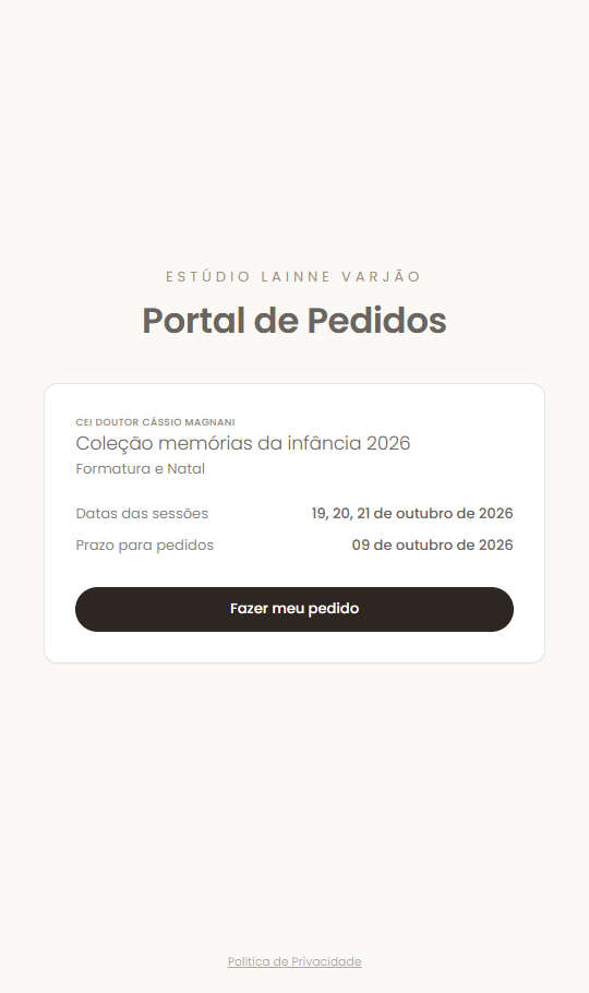 Portal de pedidos da campanha escolar no celular
