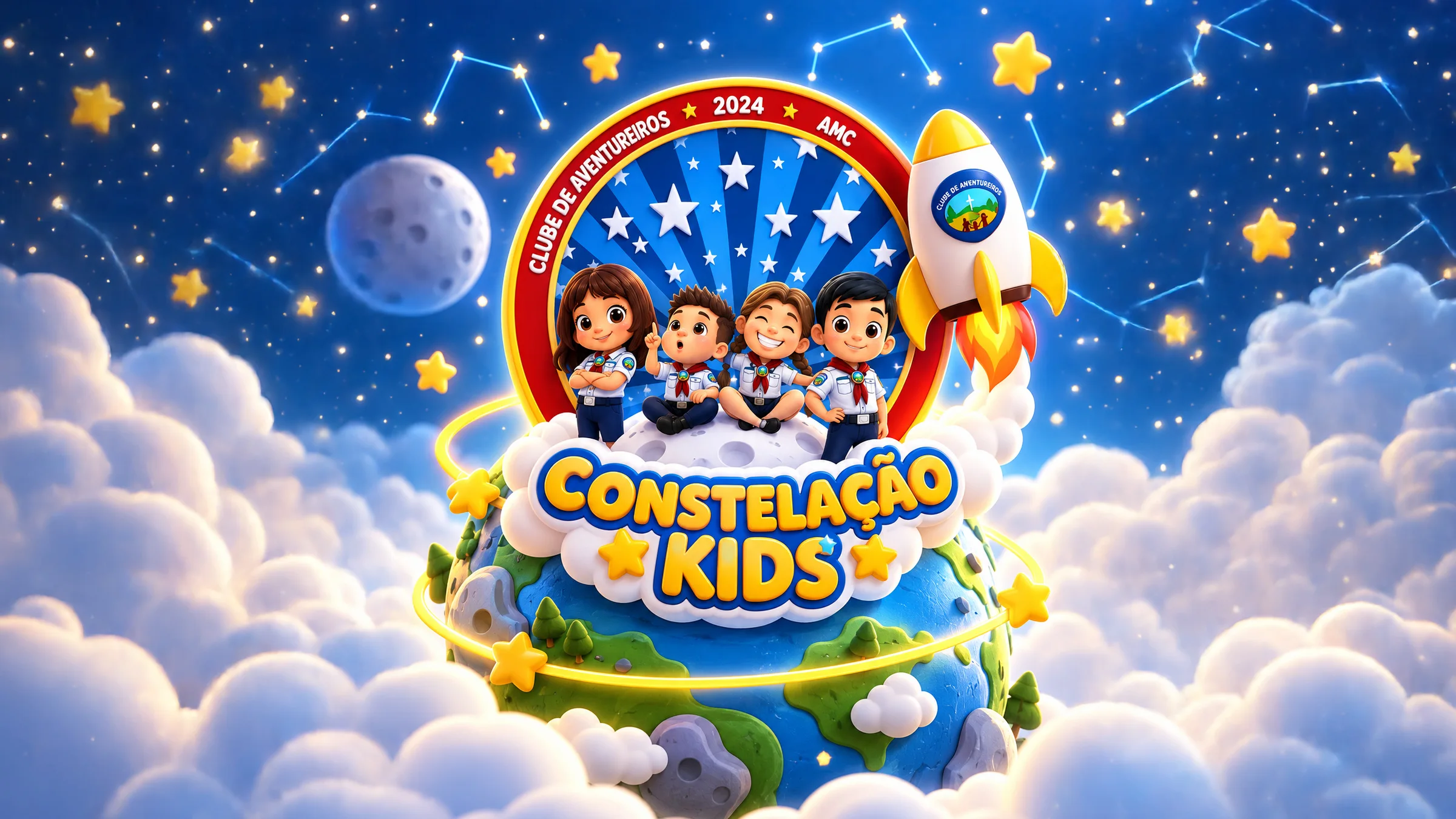 Constelação Kids — arte do evento do Clube de Aventureiros 2024